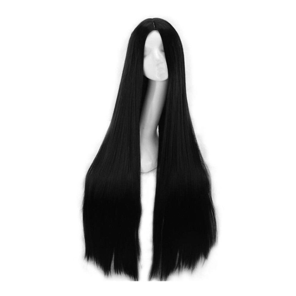 1 Meter Long Synthetic Braiding Hair Black Straight Wig with Bangs Natural Look Lightweight