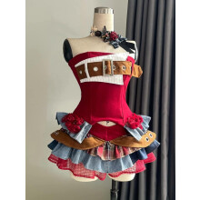 (Red Sets, L) Summer Gothic Punk Elegant Woman Suit Y2k Strap Hollow Out Stitching Design 2 Piece Set Female Irregular Retro Chic Outf