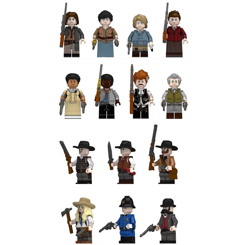 Enekio 14Pcs Red Dead Redemption Western Cowboy Building Blocks Anime Minifigures Toy