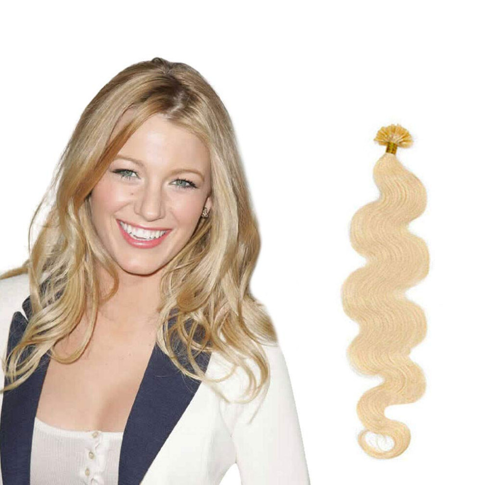 Unisex 28 Inch Bleach Blonde U Tip Hair Extensions Remy Human Hair Body Wave Keratin Pre Bonded 100Pcs