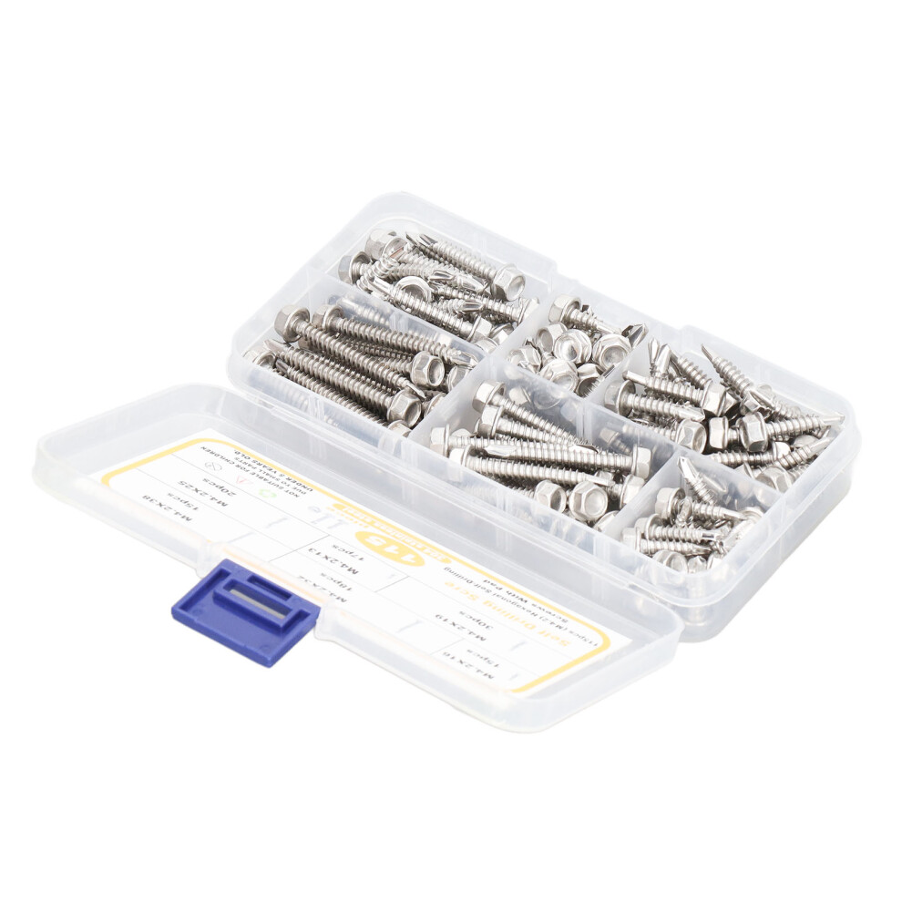 115Pcs M4.2 Hex Self Drilling Screws 304 Stainless Steel With Washer 9461382119000