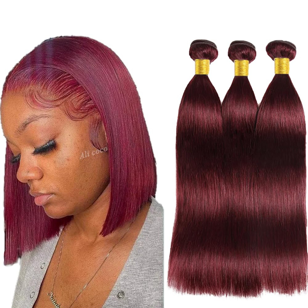 99J Human Hair Bundles Burgundy Straight Brazilian Virgin Hair Weave 3 Bundles 12 Inch