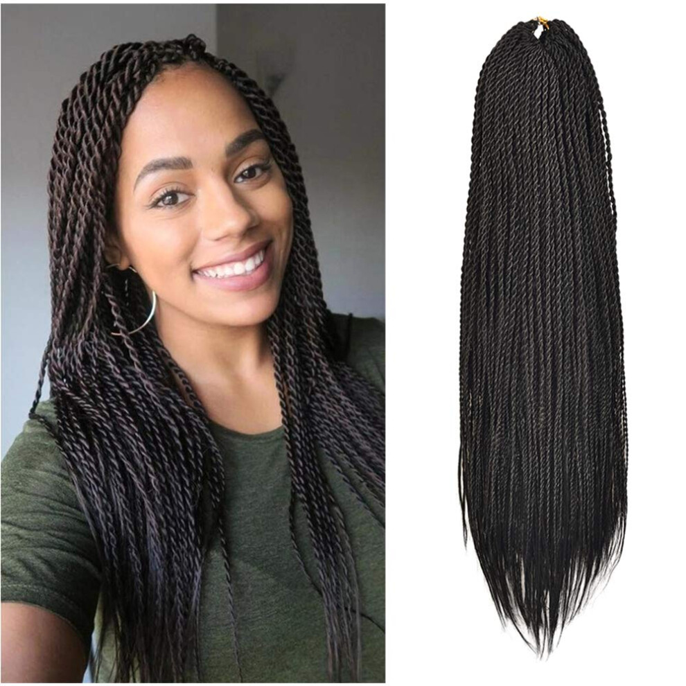 Unisex Black Senegalese Twist Crochet Braids 24 Inch Prelooped Synthetic Hair Extensions Ombre For Women