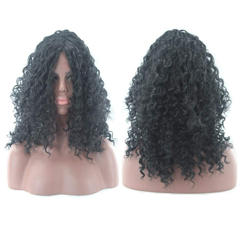 Unisex Black Synthetic Braided Wig With Small Curls, African Style, Smooth Texture For Easy Styling