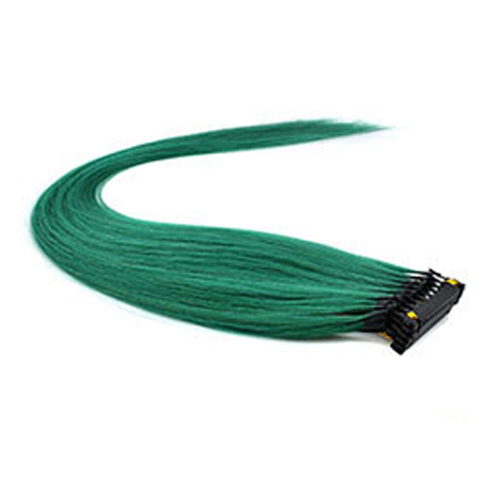 Unisex Green 20 Inch Ink Human Hair Extensions 6D No Trace Remy For Women, Reusable 10 Rows