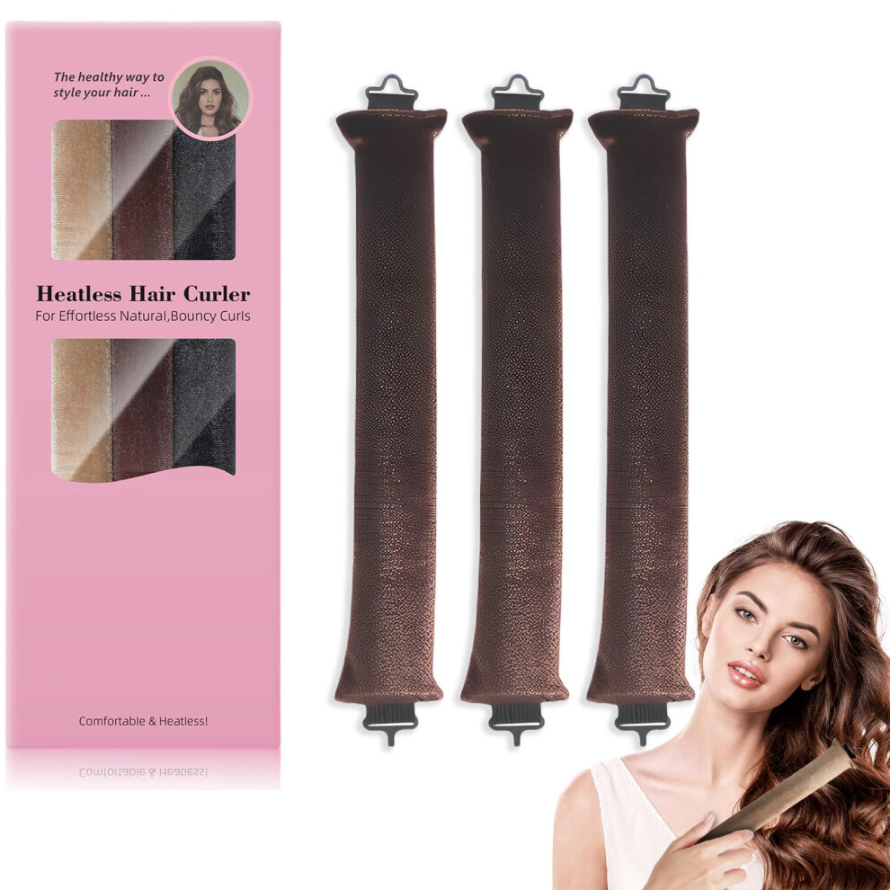 Brown Heatless Curling Rods Velvet Overnight Hair Curlers Jumbo Volume Boost 3Pack Large