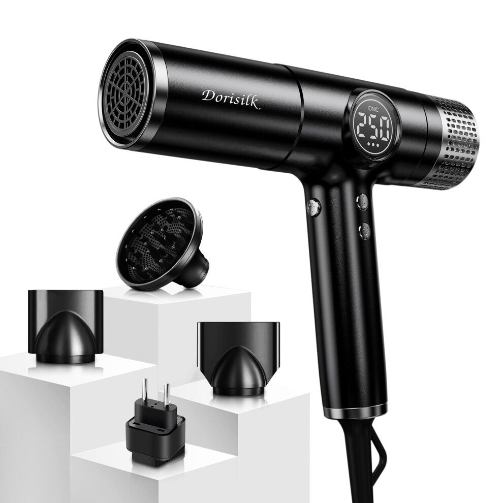 Travel Hair Dryer Dual Voltage 1875W Ionic Blow Dryer with Diffuser for Fast Drying and Frizz Control