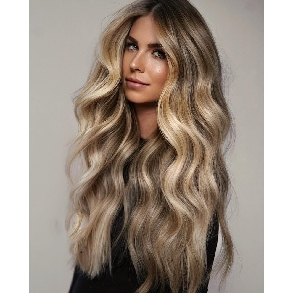 Unisex Dark Blonde Lace Front Wig 13X4 Highlight Ombre Long Wavy With Roots Heat Resistant Fiber