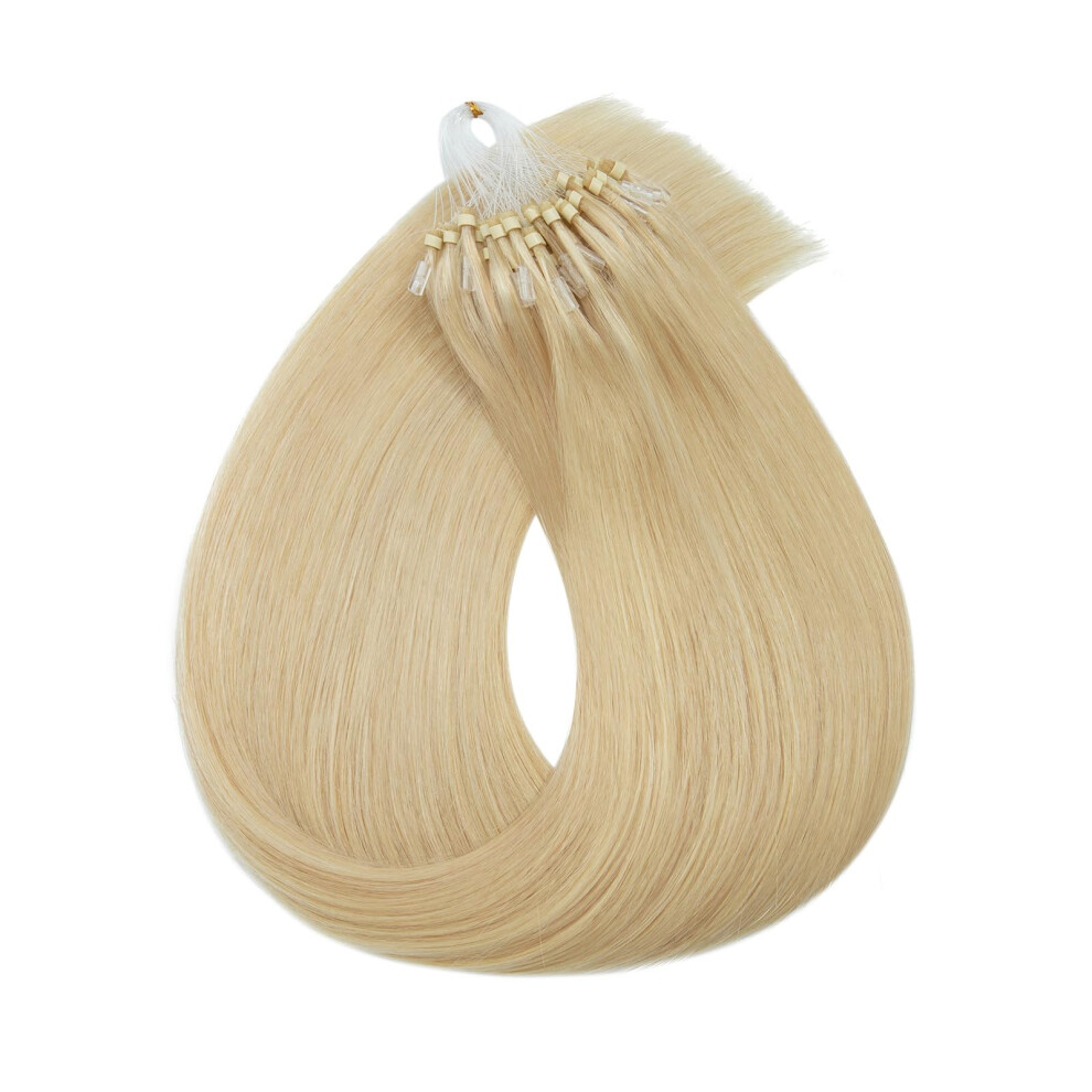 Unisex Nano Bead Hair Extensions 24 Inch #613 Bleach Blonde Invisible Nano Ring Human Hair 50 Strands