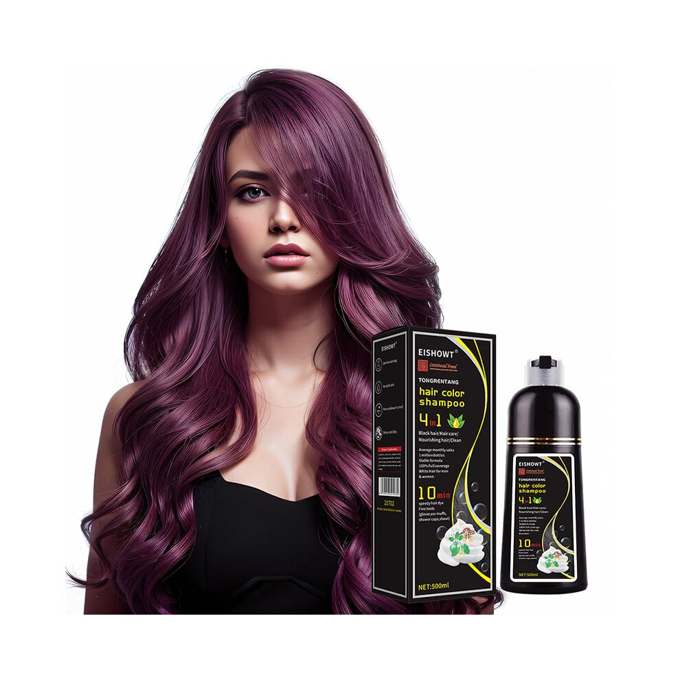 Gray/Purple Hair Dye Shampoo For Coverage, Grape 4 In 1 Ammonia Color Depositing Shampoo 17.6Oz