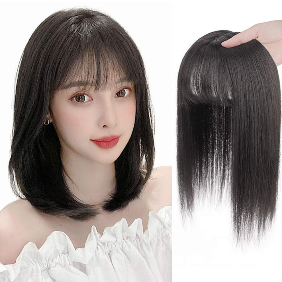 Unisex Black,Brown Short Bob Synthetic Wig With Bangs For Women Hair Loss, 35Cm Brown Black Clipon Topper