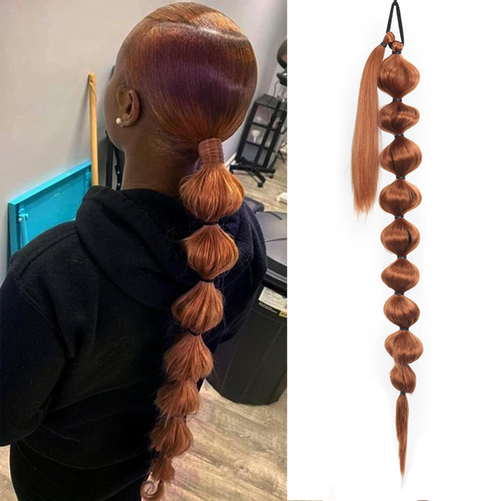 Ponytail Hair Extensions Bubble Braid Synthetic Hairpiece 30in Light Brown Heat Resistant