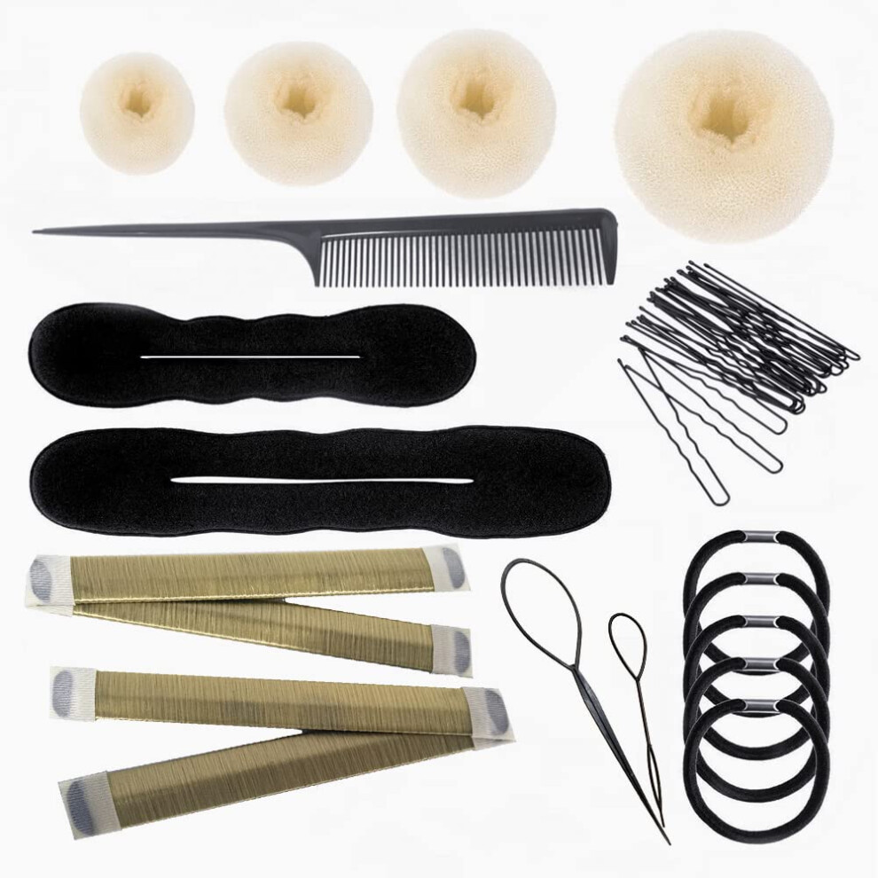 Hair Bun Maker Set with Donut Rings French Twist Tool and Pins for Quick Secure Hair Styling