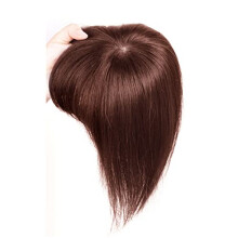 Human Hair Topper with Bangs Silk Base Clip in Hair Piece for Thinning Hair 12inch Yellowish Brown
