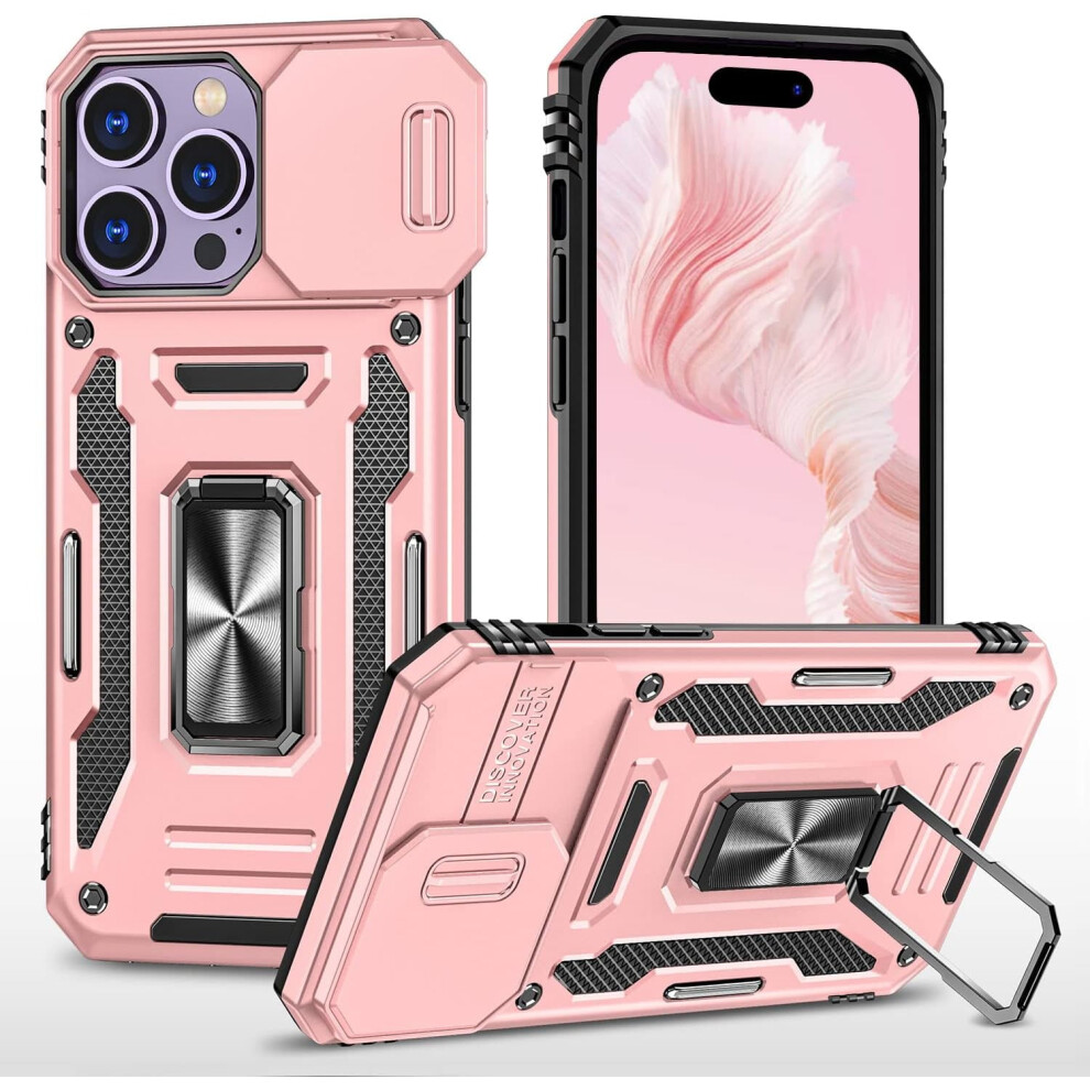 14 Pro Max Case Compatible With Iphone 14 Pro Max, Shockproof Tpu Bumper With Kickstand & Lens Cover, Textured Matte Hybrid Design For Women - Rose 9165521380572
