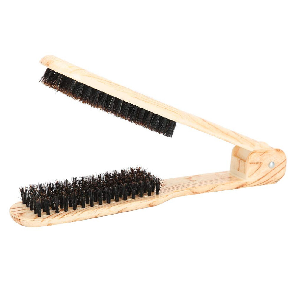 V Shaped Hair Straightening Comb Clamp with Double Sided Boar Bristles and Secure Spring Clip