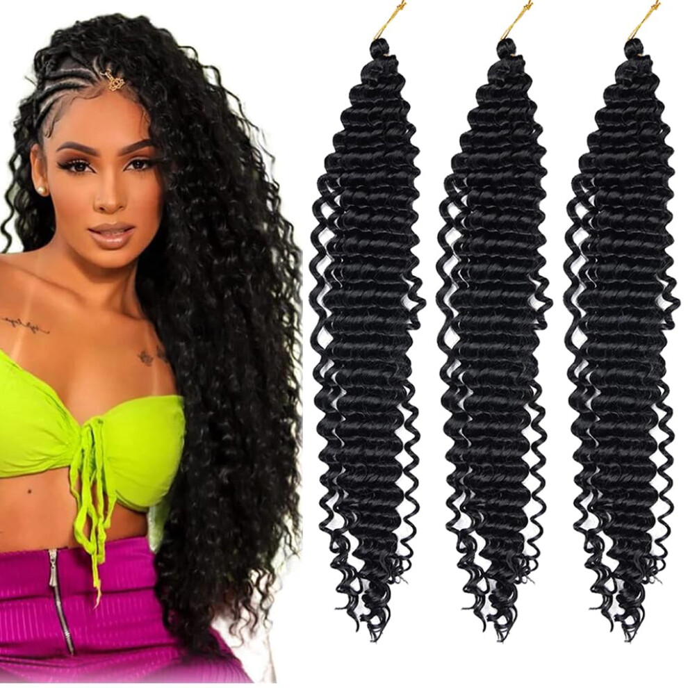 Unisex 28 Inch Deep Wave Synthetic Braiding Hair Extensions, Soft Ocean Wave Crochet Hair For Boho Braids