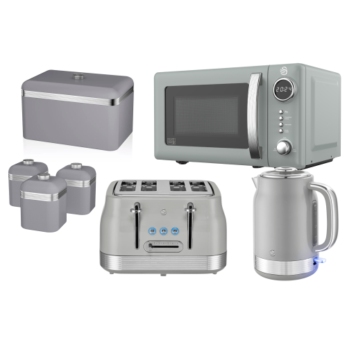 Swan Swan Retro Revive Grey Kettle Toaster Microwave & Storage
