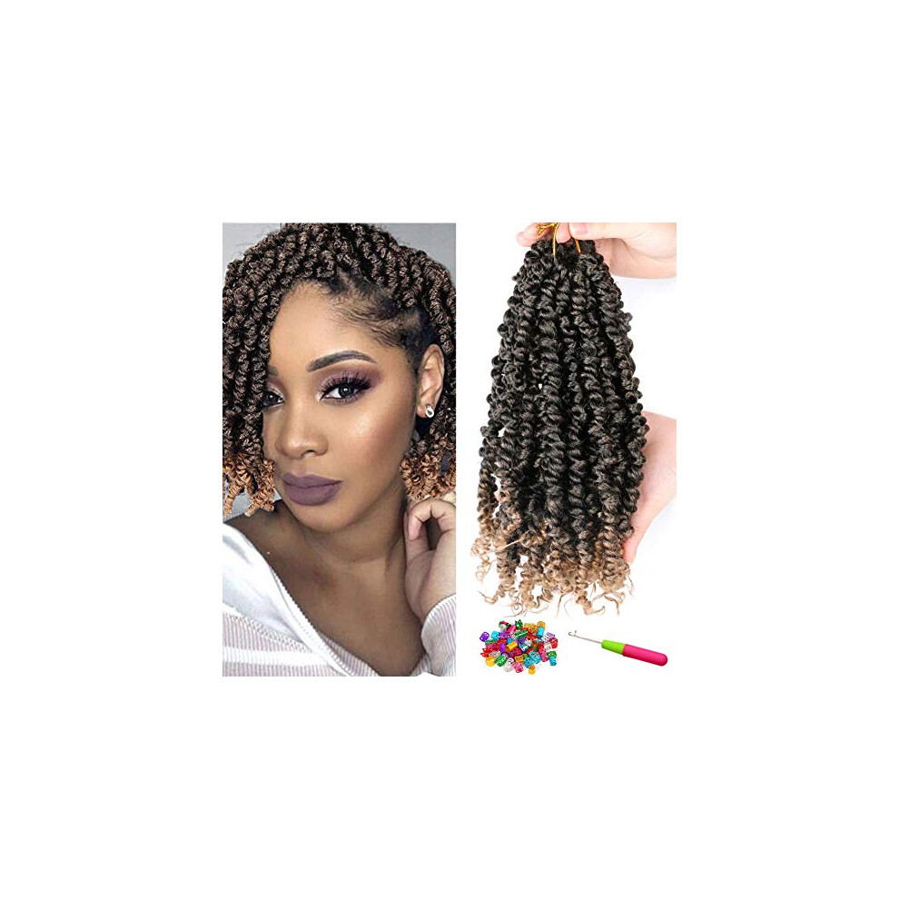Unisex 8 Packs 10 Inch Ombre Pretwisted Passion Twist Crochet Braids Hair Extensions, Synthetic Bob Style