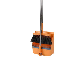 Broom and Dustpan Set with Long Handle for Home Office School Dorm Driveway Yard Orange