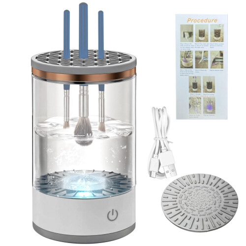 Makeup Brush Cleaner Machine with USB Recharge, Automatic Cleaning and Drying, Portable Design