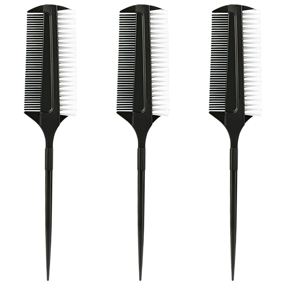 Unisex Black 3 Pcs Professional Hair Styling Brush Set With Precise Sectioning Tail And Dualsided Teasing Comb