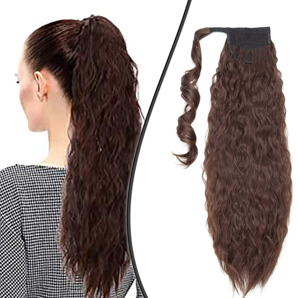 Unisex 20 Inch Wavy Clip In Ponytail Extension Synthetic Wrap Around Hairpiece For Women Natural Look