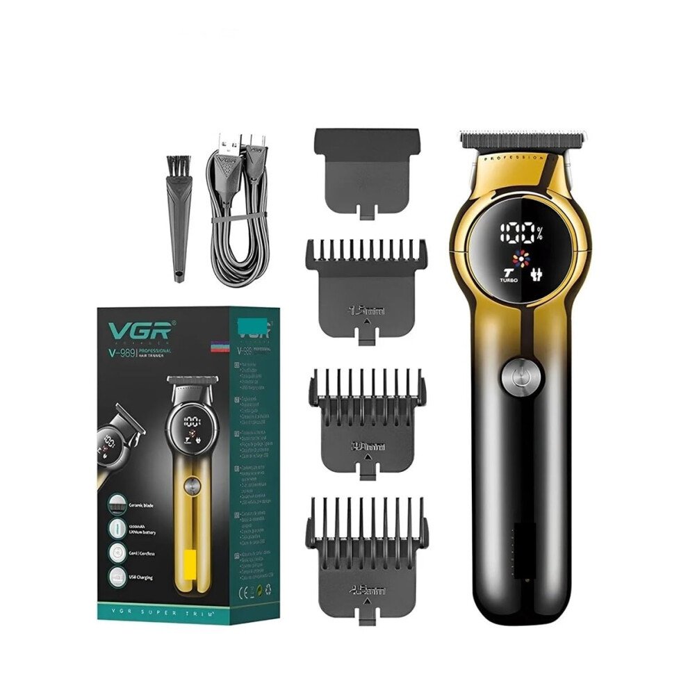 Professional Cordless Hair Clipper with Precision Ceramic Blades and LED Display V989 Black