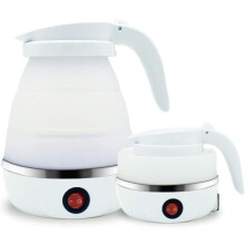 Folding Electric Travel Kettle 600ML Food Grade Silicone Dual Voltage 110220V Auto ShutOff (Blue, Pink, White)