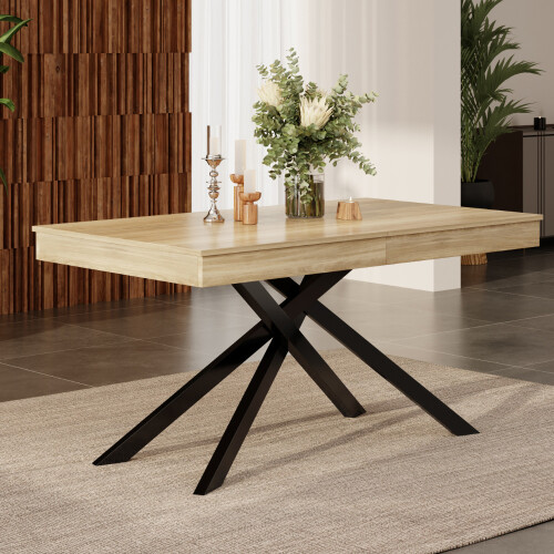 Oak Colour Extendable Table for 6-8, Metal Legs