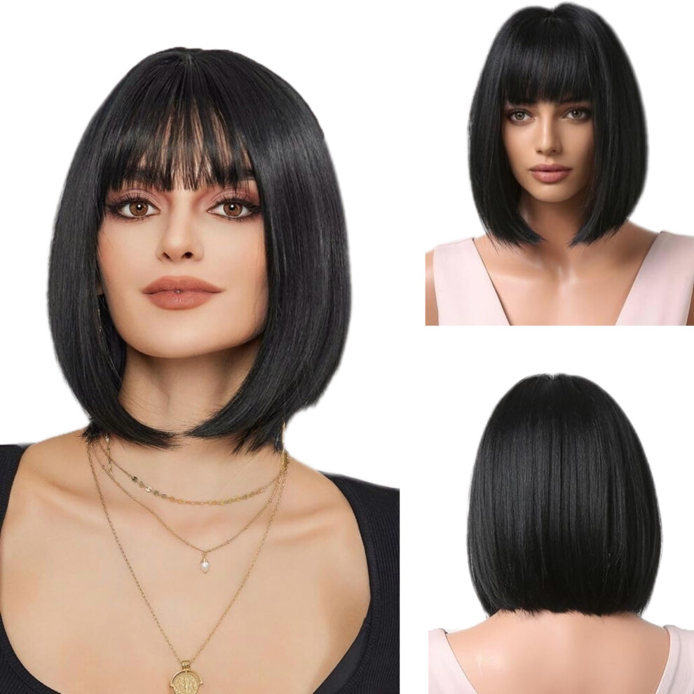 Unisex Pink Bob Wig With Bangs, 12 Inch Shoulder Length Straight Hair For Women, Instant Color Change