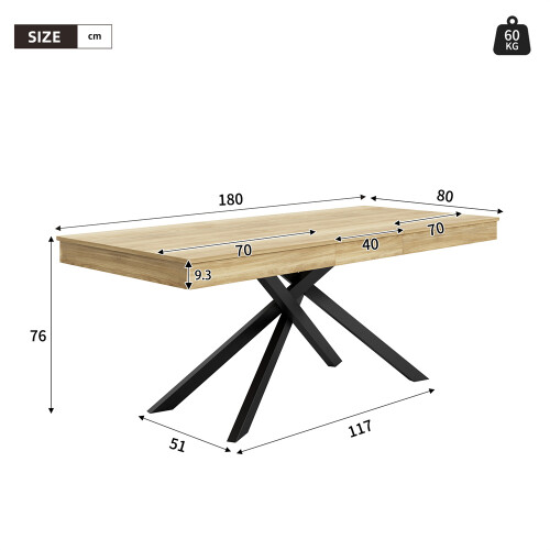 Oak Colour Extendable Table for 6-8, Metal Legs 1