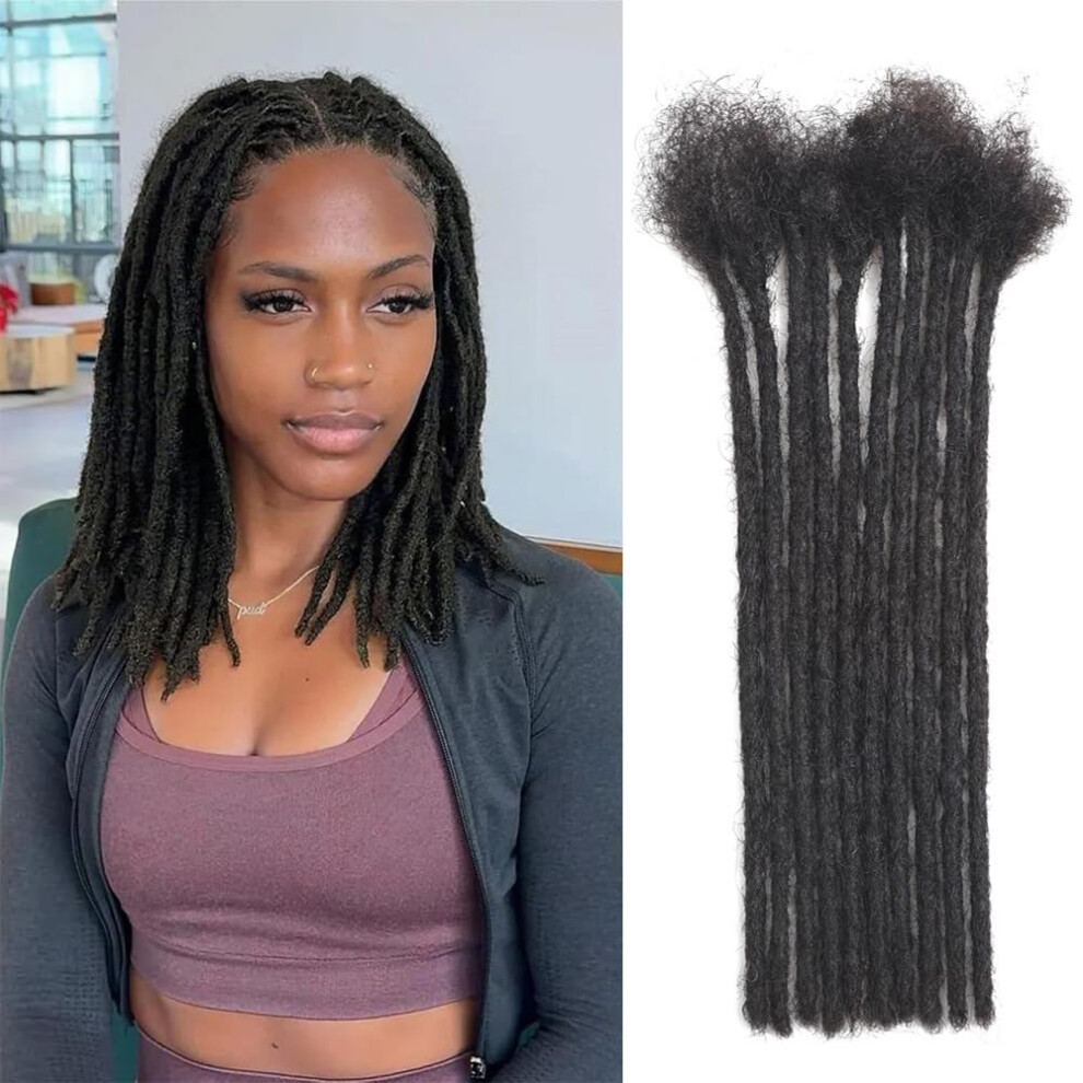 Unisex Human Hair Dreadlock Extensions 12 Inch 0.6Cm 1B Color Permanent Locs For Women Men Kids