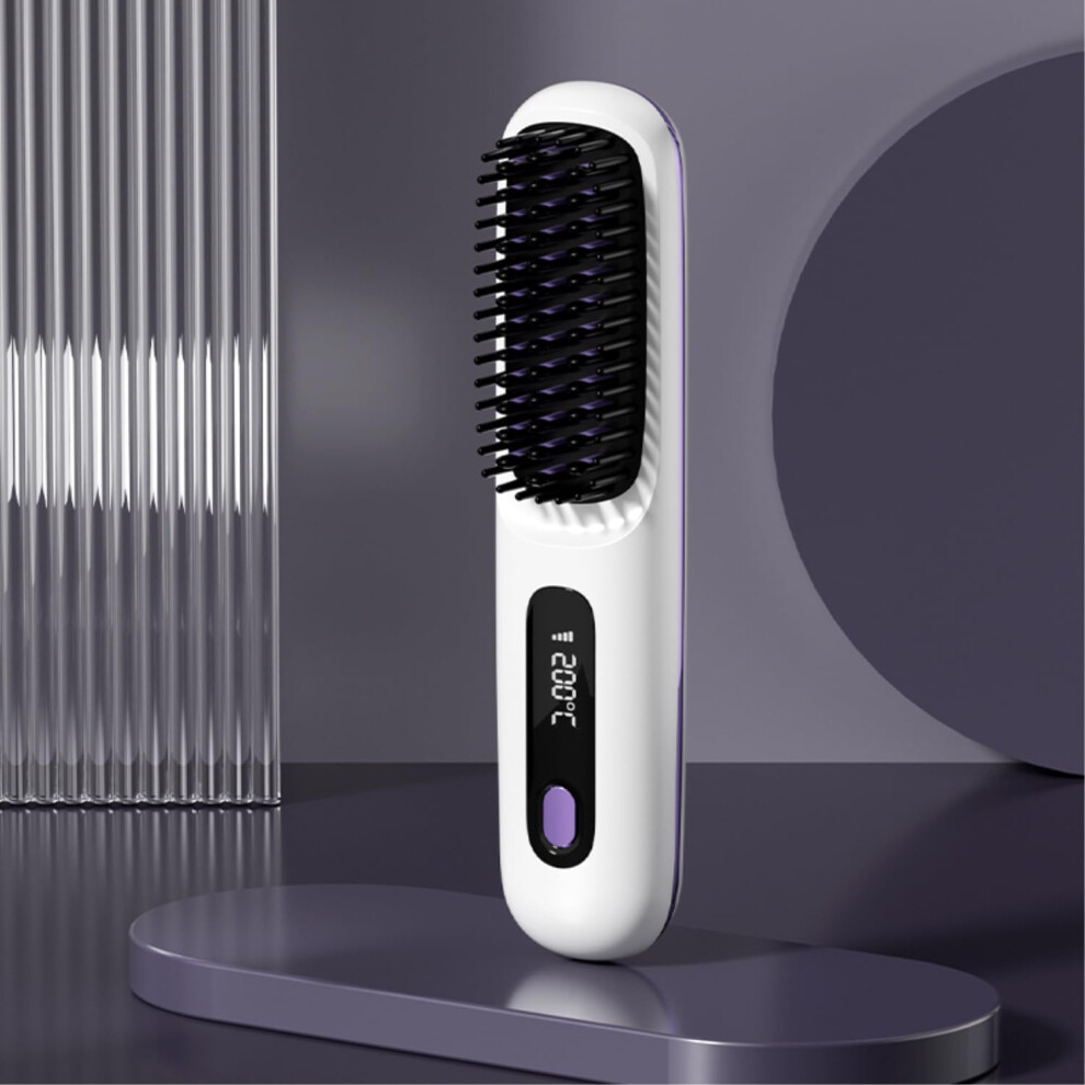 White Cordless Ceramic Hair Straightening Brush With Lcd Display, Fast Heating, Antifrizz Comb Â