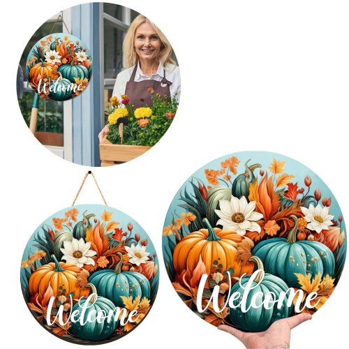Ξύλινο κρεμαστό κόσμημα με αριθμό πόρτας AutumnNew Harvests, στρογγυλό, διακοσμητικό 1
