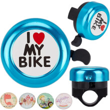 I Love My Bike Bicycle Bell Aluminum Alloy Bike Bells Ring Round Pink Loud Sound Cycling Handlebars Bells with 4Pcs Resin Stickers