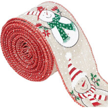 Ribín Sreangaithe Nollag 2.5 Orlach, Ribíní Fillte Priontáilte, Fear Sneachta, Fabraic Maisiúcháin, Poileistear, Imeall Línéadaigh Bréige