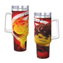 Gobelet Ninjago 1,2 L avec anse et couvercle à paille, tasse isotherme en acier inoxydable, gourde de voyage, porte-gobelet, idéal pour offrir