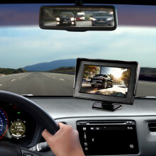 Konghyp 4.3-inch HD LCD Monitor compatible with Cars, Sunshade, Dual Video Input, Wide Voltage (9-35V)