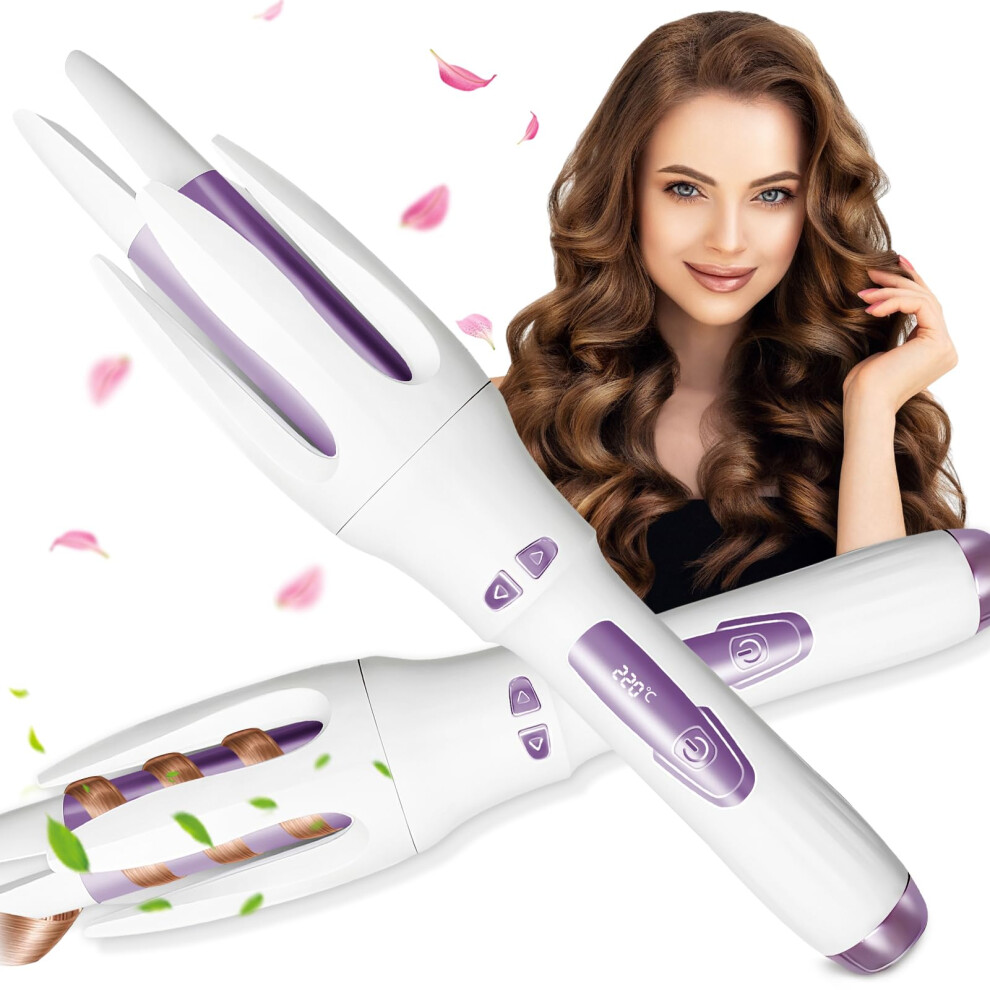 White Automatic Curling Iron With Adjustable Temperature, Fast Heatup Antiscald Rotating Hair Curler 1.25 Inch For Travel