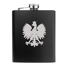 7 oz Stainless Steel Hip Flask Poland Polish Eagle (Black)
