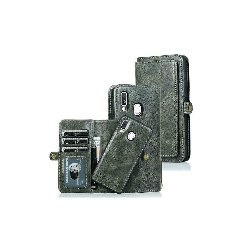Elegant Dual Function Wallet Case - Compatible With Samsung Galaxy A40 Dark Green 9499224569539