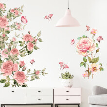Stickers muraux pivoine rose, fleurs roses, papillons, décoration murale pour salon, chambre, canapé, mur TV