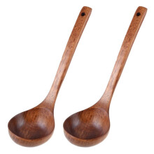 2x Küchenlöffel aus Holz mit geradem Griff, braun, 28 cm lang