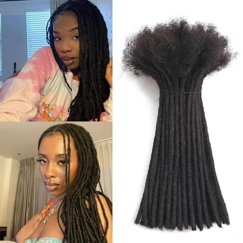 Unisex Black Human Hair Dreadlock Extensions 16 Inch 0.8Cm 60 Strands Natural Handmade Loc Extensions Dye Bleach Ready