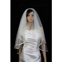 Bridal Wedding Veil TwoTier Fingertip Length Soft Tulle with Satin Edge 72in Wide White