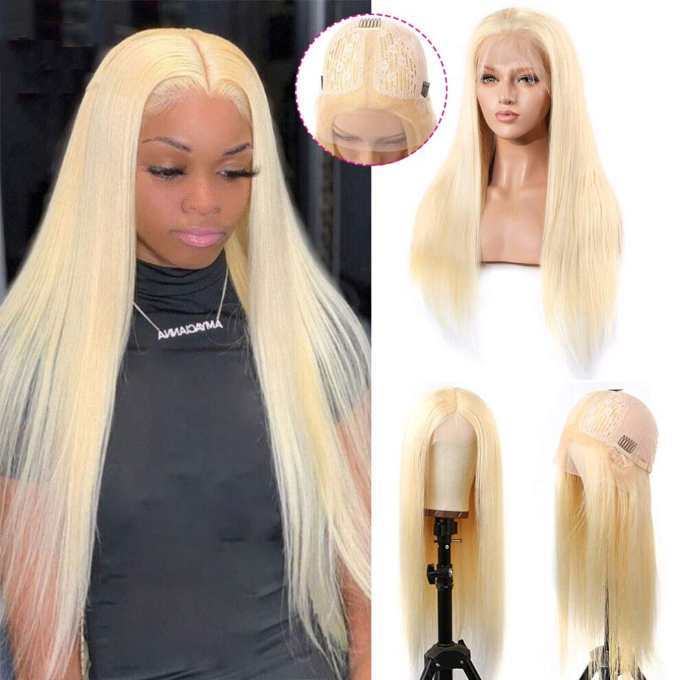 Unisex 613 Blonde Human Hair Lace Front Wig Pre Plucked With Baby Hair 13X4 Straight 150% Density
