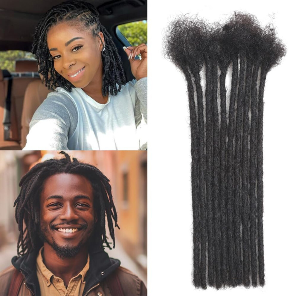 Unisex Dreadlock Hair Extensions Human Hair, 100% Handmade Locs For Men Women Kids, Dyeable & Bleachable, 10 Strands 6 Inch 1B