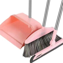 Broom and Dustpan Set with Long Handle for Kitchen Lobby Garage Patio Courtyard Cleaning Pink
