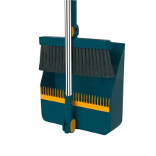 2 Pack Broom and Dustpan Set with Folding Dustpan and Floor Squeegee for Bathroom, Yard, Driveway (Blue)
